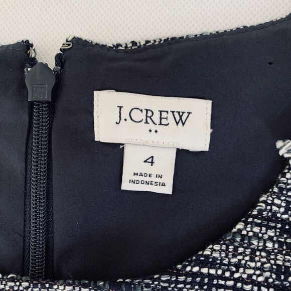 J Crew Dress Women 4 Navy Blue Metallic Tweed Sheath Fringe Career Preppy Office - Picture 4 of 12